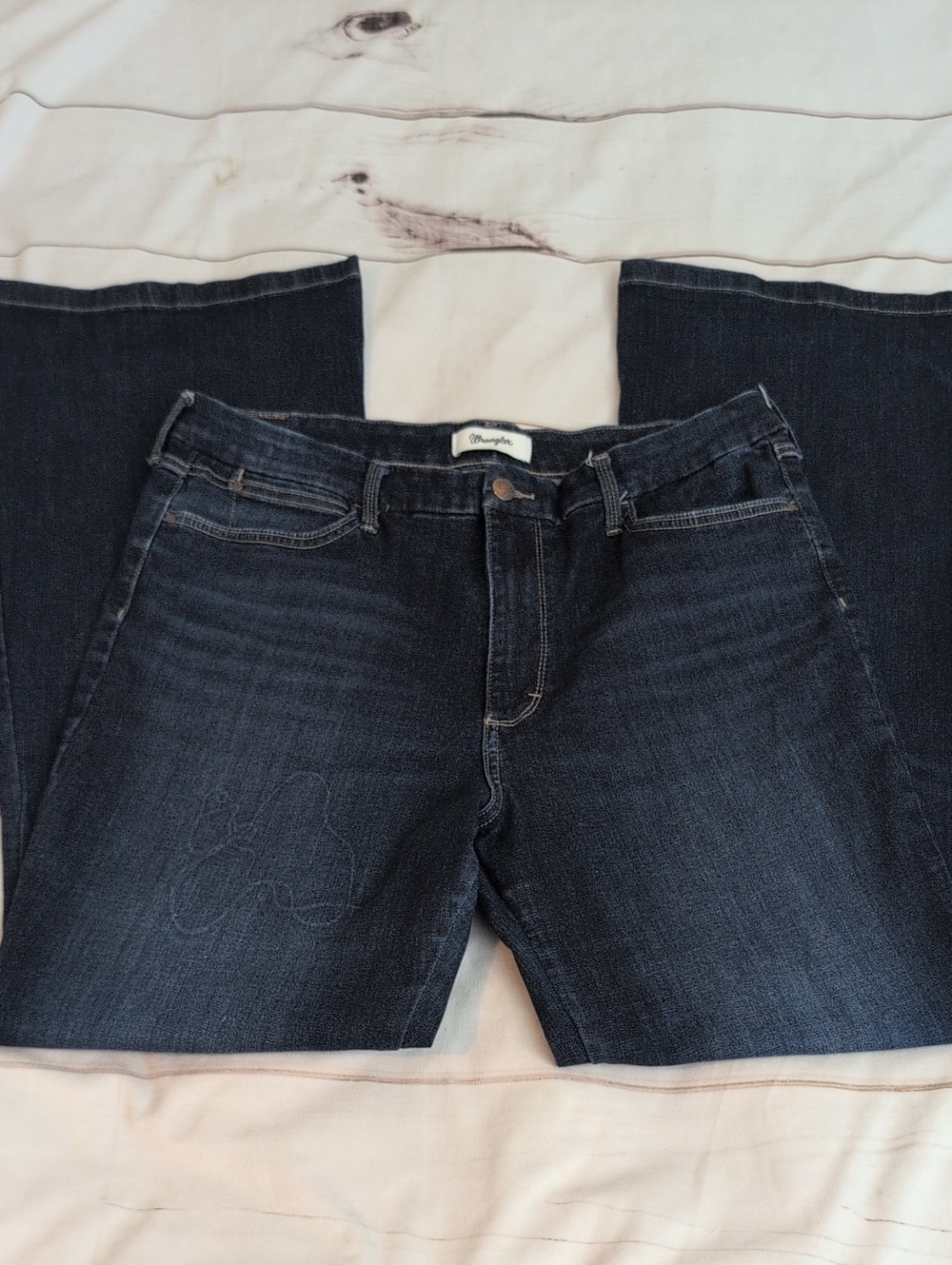 Wrangler Bespoke Womens 34x34 Flare Jeans Dark Wash Stretch Western Denim